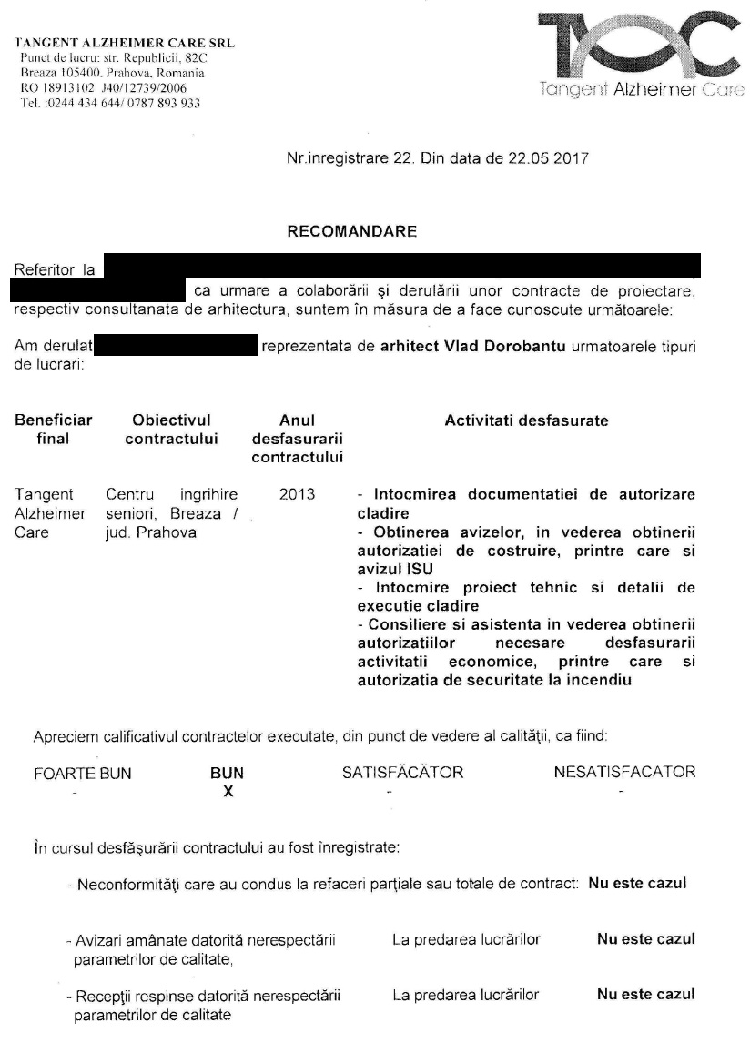 Recomandare servicii autorizatie ISU pentru camin batrani – Tangent Alzheimer Center - Breaza Prahova